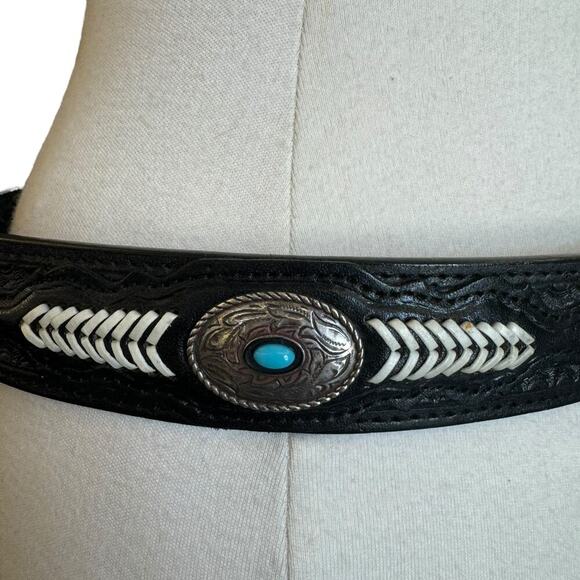 Vintage Black Fine Grain Tooled & Braided Leather Belt main image 7